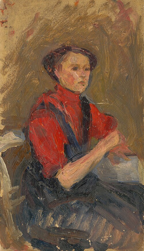 Portrait of a Young Woman in a Red Sweater, 1900, Ľudovít Pitthordt