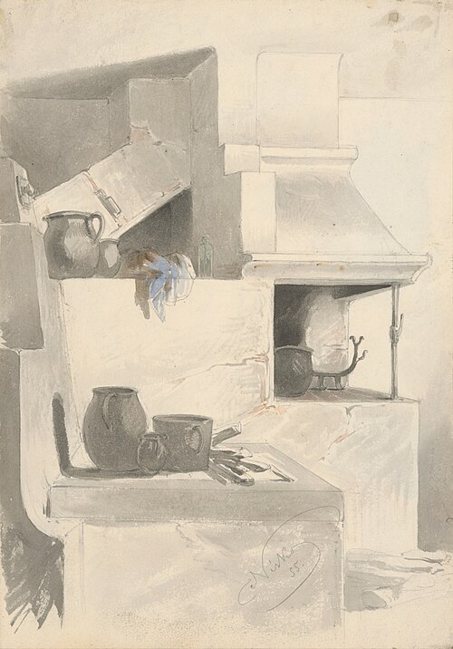 Sketch of Fireplace with Kitchen Utensils, , Friedrich Carl von Scheidlin