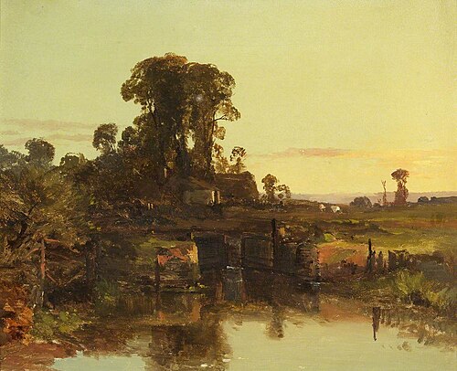 An Old Lock on the Thames, Evening, , Charles Branwhite