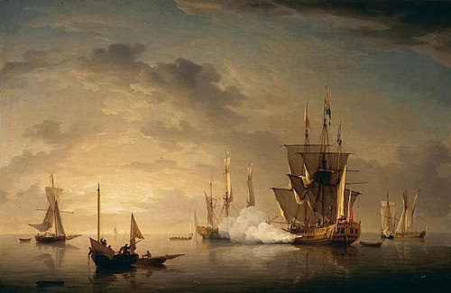 A Royal Yacht Firing a Salute, 1750, Charles Brooking