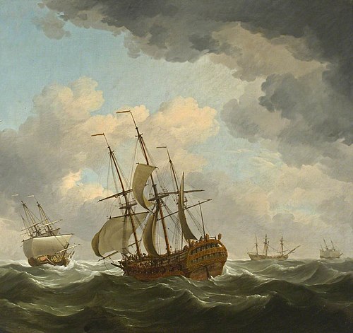 East Indiamen in a Gale, 1759, Charles Brooking