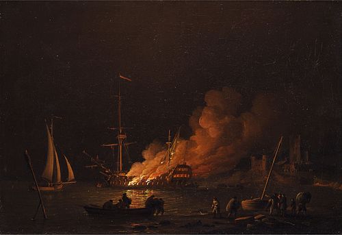 Ship on Fire at Night, 1756, Charles Brooking