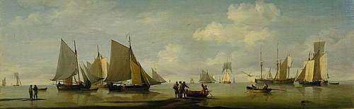 Fishing Smacks Becalmed near a Shore, , Charles Brooking