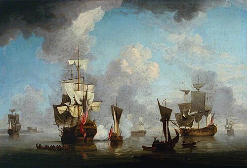 A British Man of War Firing a Salute, 1754, Charles Brooking