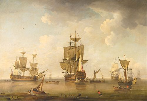 Men of War in Harbour, 1750, Charles Brooking