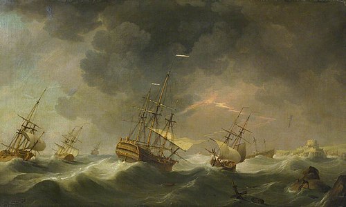 East Indiamen Driven Ashore in a Storm, 1750, Charles Brooking