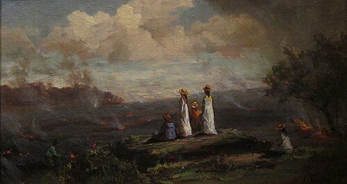 Indigènes contemplant la coulée de Hilo, 1881, Charles Furneaux