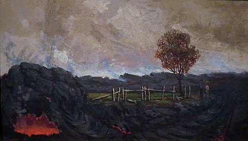 La Hutte de John Hall après que la lave y est arrivée, 1881, Charles Furneaux