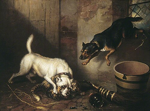 Two Dogs Mauling a Cat, 1825, Charles Henry Schwanfelder