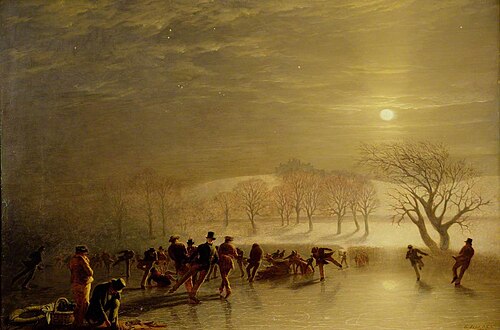 Skaters, Duddingston Loch by Moonlight, 1857, Charles Lees