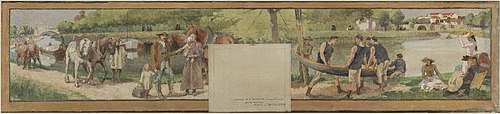 Esquisse pour la mairie de Saint-Maurice : Paysage. Les bords de la Marne (pour la salle des fêtes), 1891, Edmond Debon