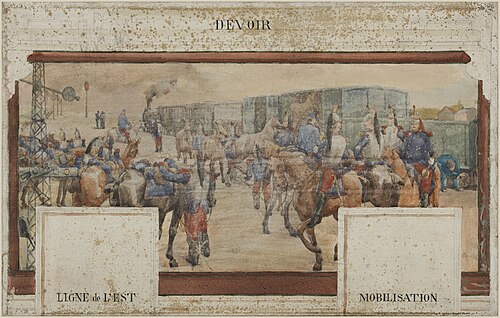 Esquisse pour la salle des fêtes de la mairie de Nogent-sur-Marne : Devoir : Ligne de l'Est - mobili, 1889, Edmond Debon