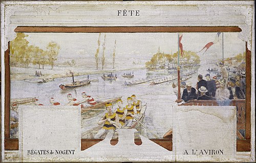 Esquisse pour la salle des fêtes de la mairie de Nogent-sur-Marne : Fête : Régate à Nogent à l'aviro, 1889, Edmond Debon