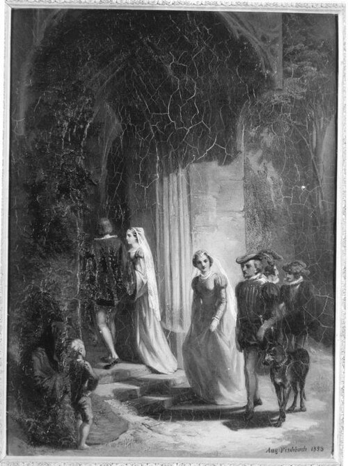 Vor dem Kirchenportal, 1853, August Fischbach