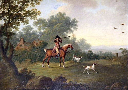 A Gentleman on Horseback Shooting Partridges, 1790, Charles Towne