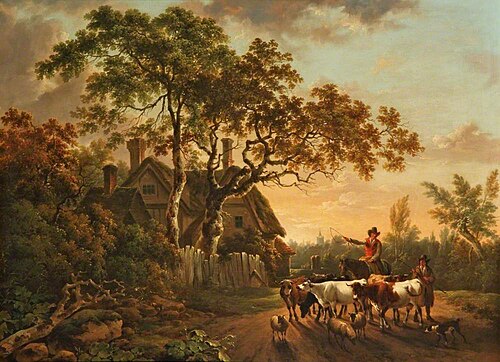 Herdsmen Driving Cattle and Sheep at Sunset, 1809, Charles Towne