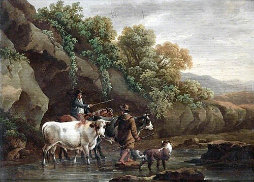 Drovers with Cattle Crossing a Stream, , Charles Towne