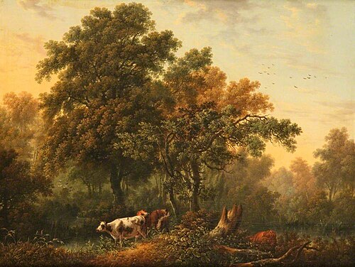 Cattle in a Wood by a Pond, 1817, Charles Towne