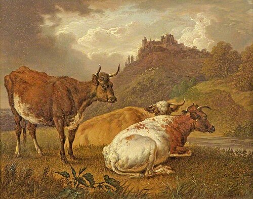 Cows with a Castle in the Background, , Charles Towne