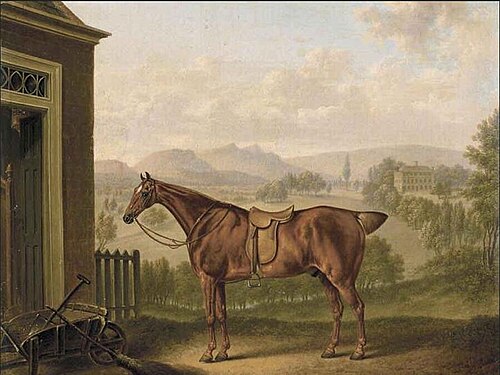 A saddled chestnut hunter in a landscape, , Charles Towne