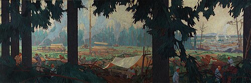 Lumbering Aeroplane Spruce in BC, 1919, Charles Walter Simpson