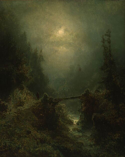 Landscape with a Footbridge at Moonlight, , Charlotte Piepenhagen-Mohr