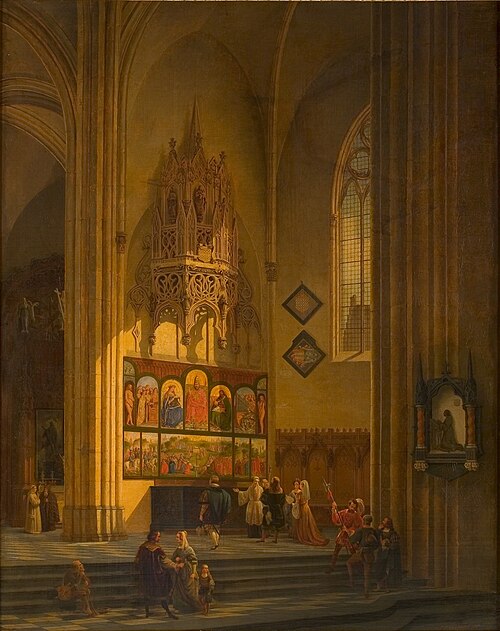 Albrecht Dürer voor het veelluik met de Aanbidding van het Lam Gods door Hubert en Jan van Eyck, , Pieter-Frans De Noter