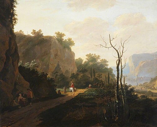 A Rocky Landscape with Figures, Sunset, 1640, Andries Both