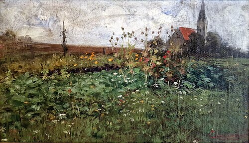 Église dans un champ fleuri en Bavière, 1885, Geórgios Iakovídis