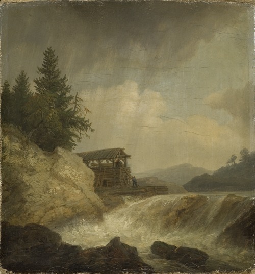 Nordic Landscape with a Waterfall, 1843, Christian Ezdorf
