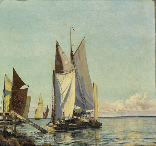 Sailing ships off Dragør., 1905, Christian Mølsted