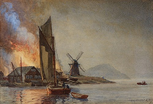 A fire near Marstrand, 1909, Christian Mølsted