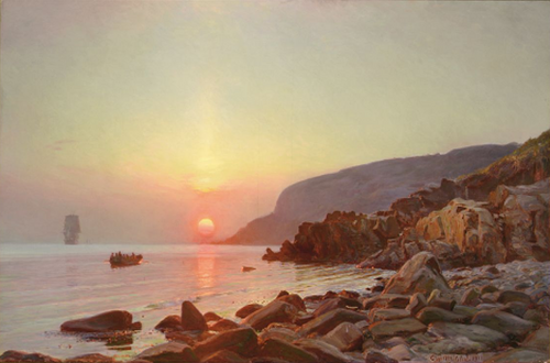 Sunset at Kullen, September. The cliffs at Ransvik., 1911, Christian Mølsted