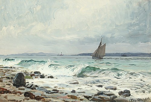 Seascape with waves and sailing ship, , Christian Mølsted