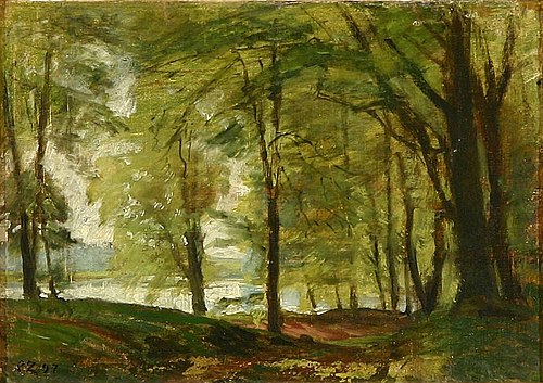 Springtime view of beech trees near a lake., 1897, Christian Zacho