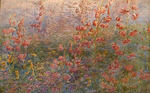 Red Lilies on Blue Ground, , Christiana Herringham