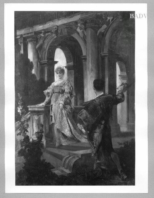 Palace-scene: lady and gentleman, 1869, Hans Makart