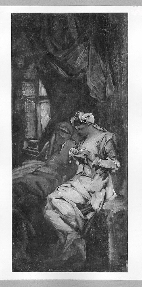 Female figure reading, 1865, Hans Makart