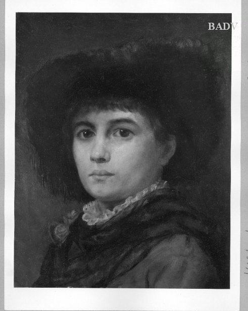Portrait of woman with hat and red flower, 1865, Hans Makart