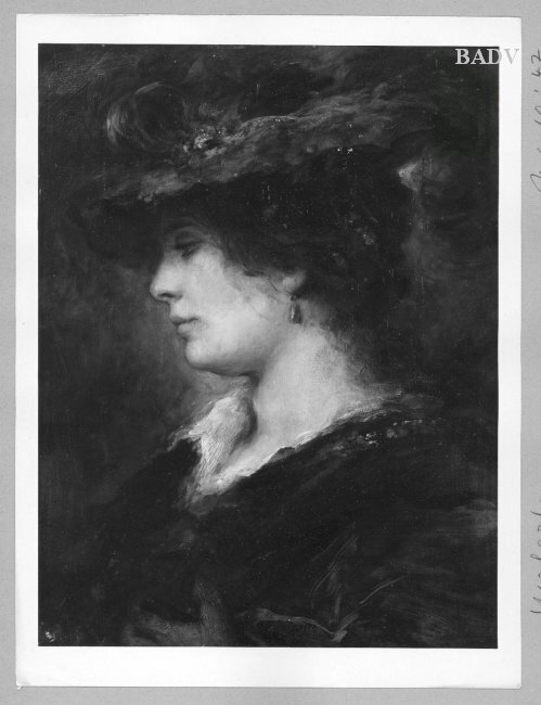 Weibliches Bildnis mit rotem Hut, 1865, Hans Makart