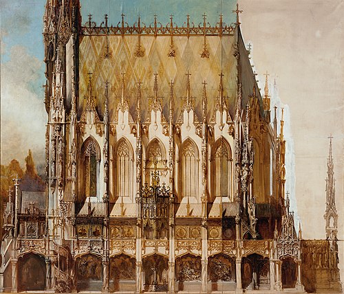 Gotische Grabkirche St. Michael, Seitenansicht, 1883, Hans Makart