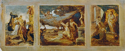 Skizze für ein Triptychon mit mythologischen Szenen, 1865, Hans Makart