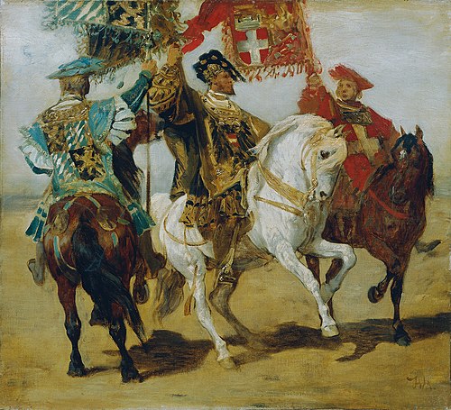 Drei berittene Standartenträger, 1879, Hans Makart