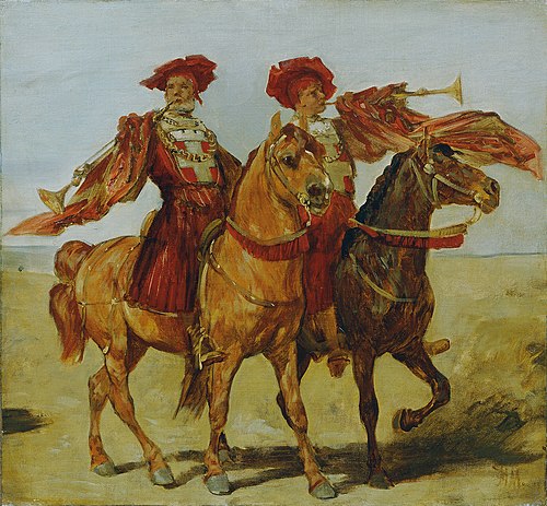 Zwei berittene Fanfarenbläser, 1879, Hans Makart