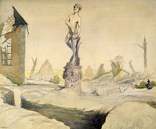 Bacchus Survivor--In the Ruined Garden of an Old Chateau in the Champagne Country There Remains, Tri, 1919, Claggett Wilson