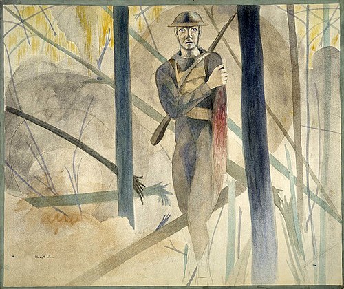 Runner Through the Barrage, Bois de Belleau, Chateau Thierry Sector; His Arm Shot Away, His Mind Gon, 1919, Claggett Wilson