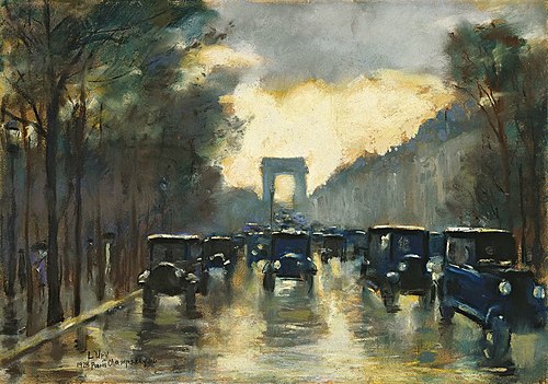 Champs-Elysees with Arc de Triomphe, Paris, 1928, Lesser Ury