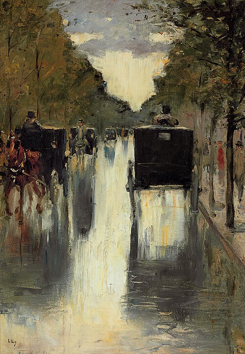 Berlin street scene with horse-drawn cabs, 1910, Lesser Ury
