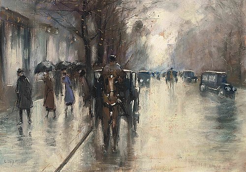 Unter den Linden im Regen, 1920, Lesser Ury