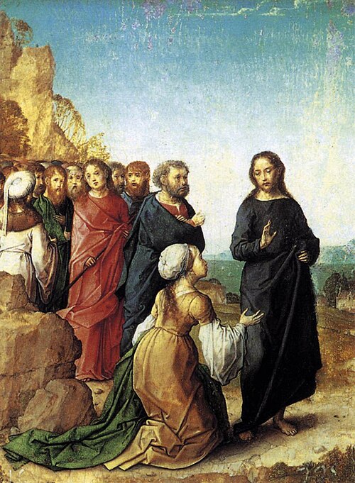 The Canaanite Woman asks for healing for her daughter, 1500, Juan de Flandes